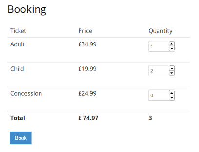 Booking form with the Sigma Theme